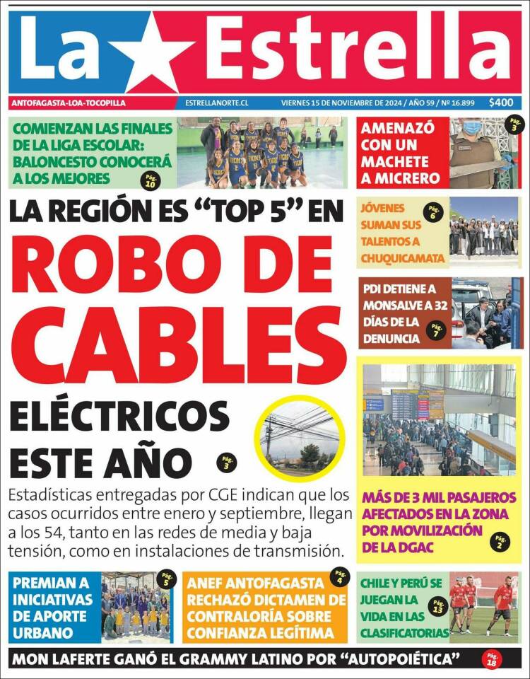 Portada de La Estrella de Tocopilla (Chile)