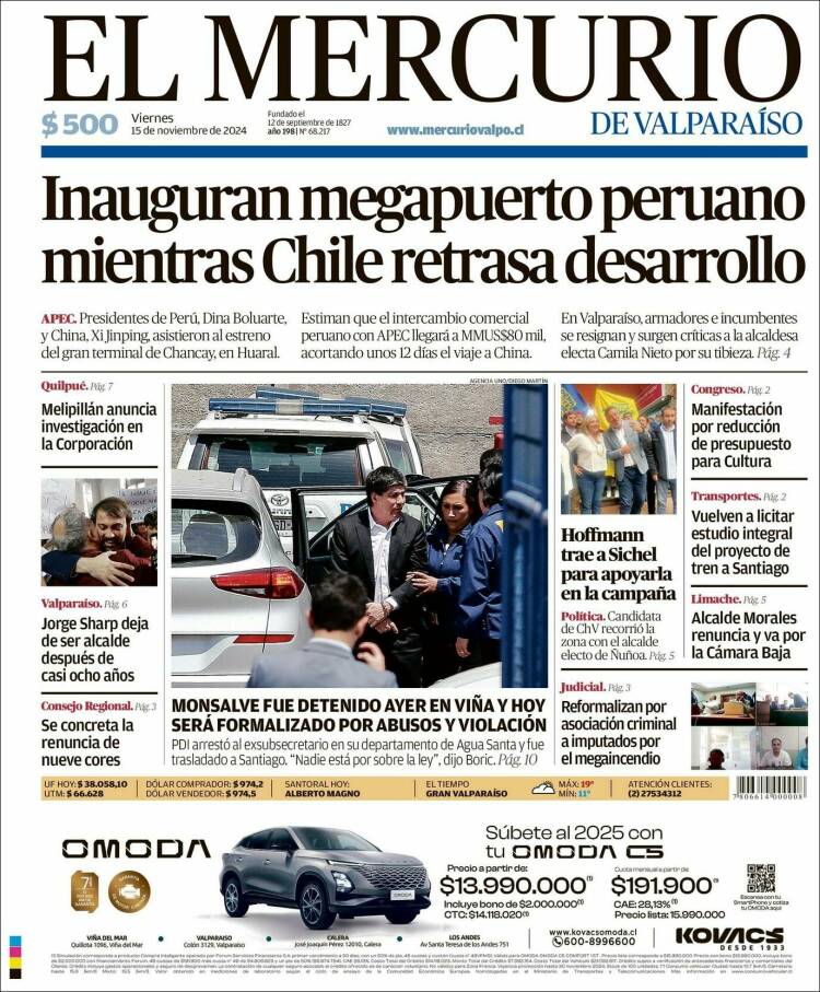 Portada de Mercurio de Valparaiso (Chile)