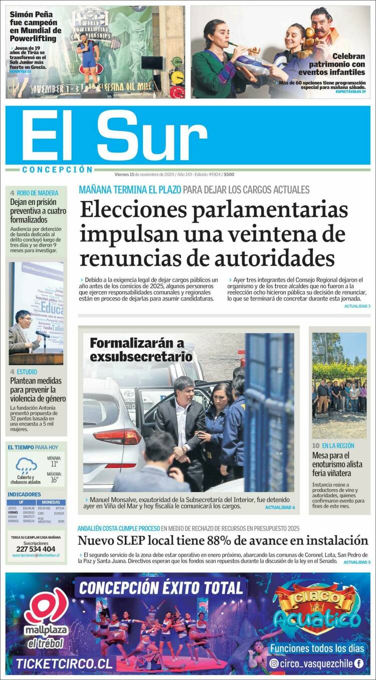 Portada de El Sur (Chile)