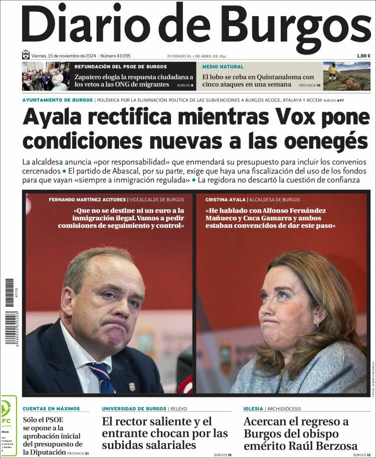 Portada de Diario de Burgos (Spain)