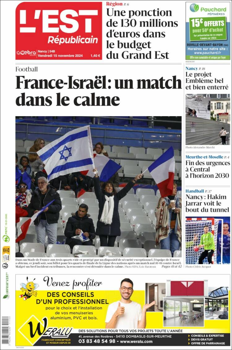 Portada de L'Est Republicain (Francia)