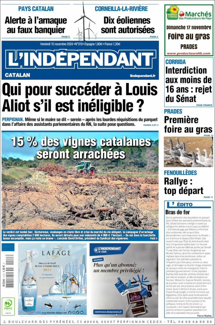 Portada de Le Indépendant (Francia)