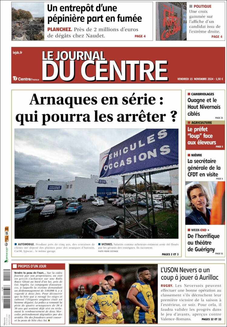 Portada de Le Journal du Centre (Francia)