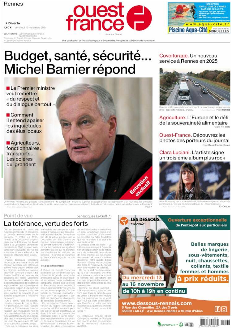 Portada de Ouest France (Francia)
