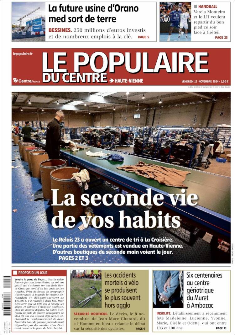 Portada de Le Populaire du Centre (Francia)