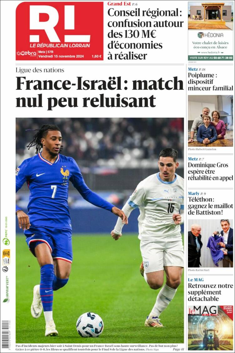 Portada de Le Republicain Lorrain (Francia)