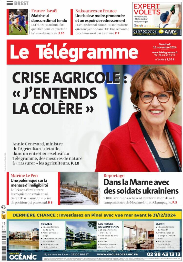 Portada de Télégramme (Francia)