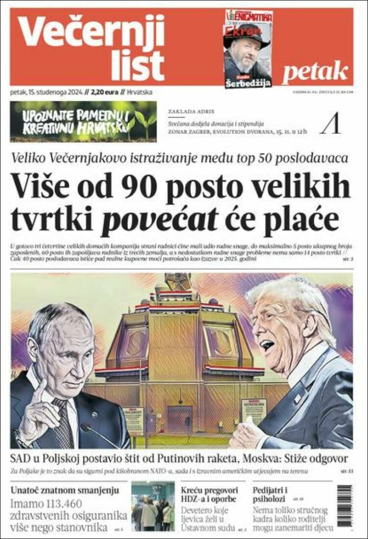 Portada de Večernji (Croacia)