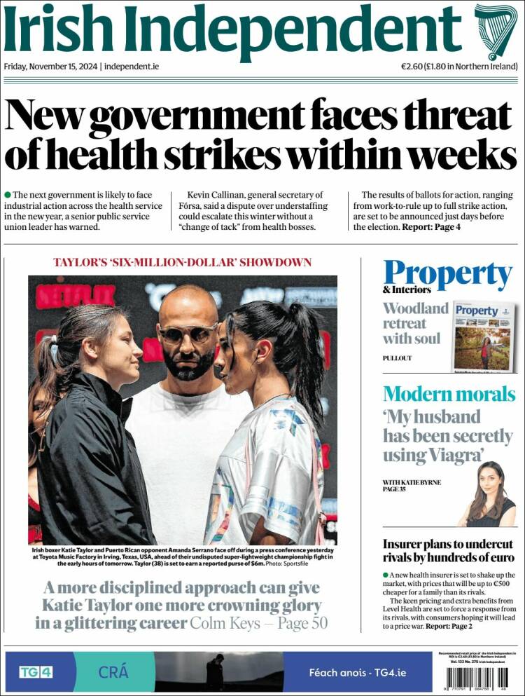 Portada de Irish Independent (Irlanda)