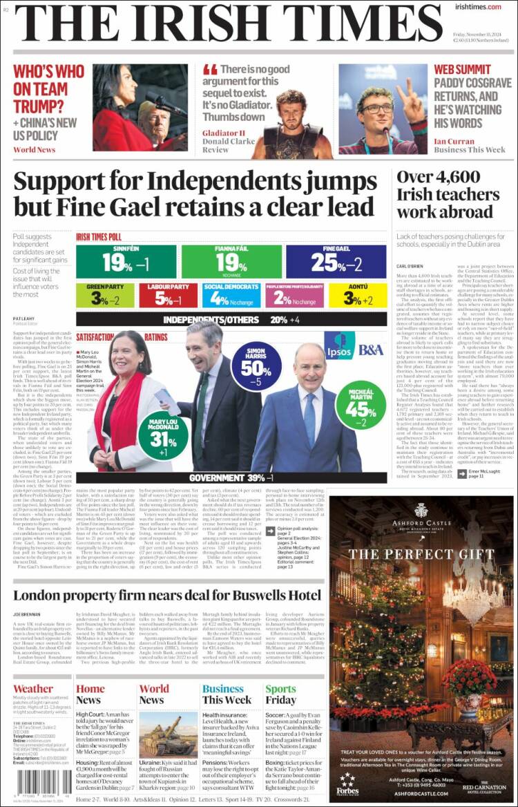 Portada de Irish Times (Irlanda)