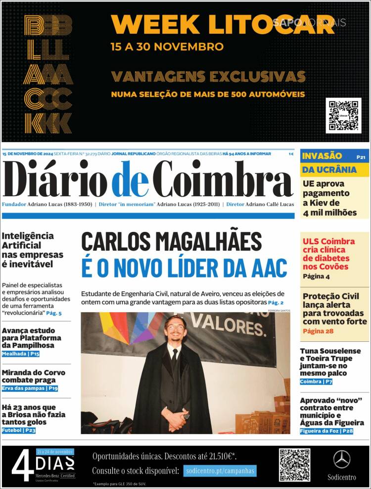 Portada de Diário de Coimbra (Portugal)