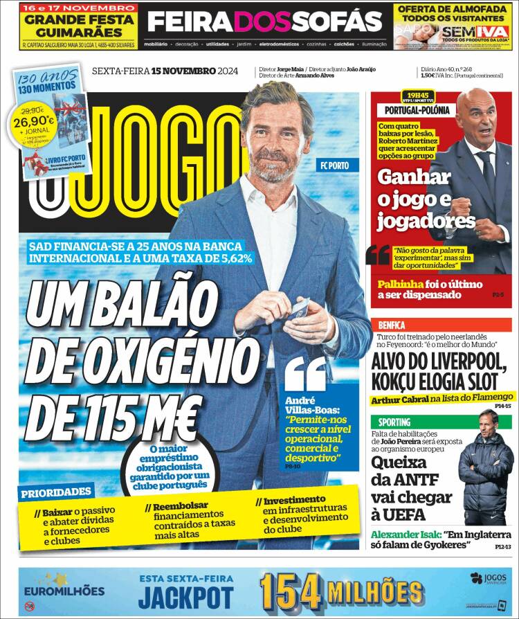 Portada de O Jogo (Portugal)