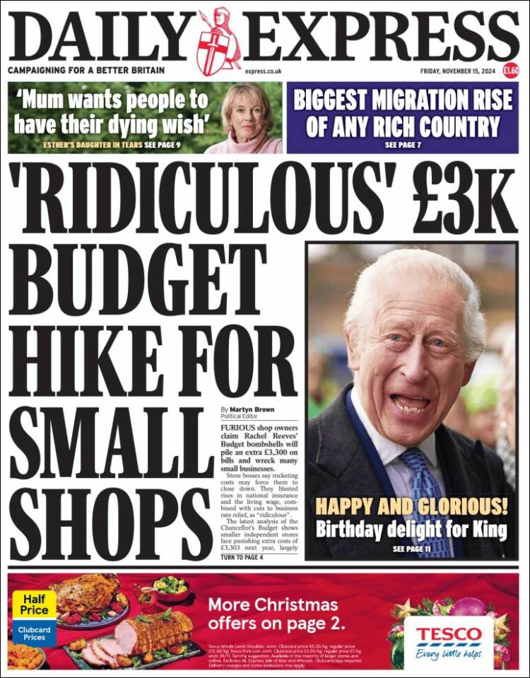 Portada de Daily Express (Reino Unido)