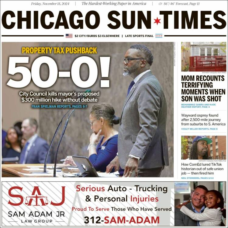 Portada de Chicago Sun-Times (USA)