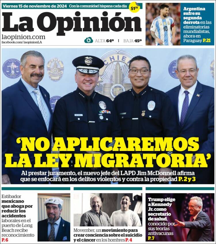 Portada de La Opinión (USA)