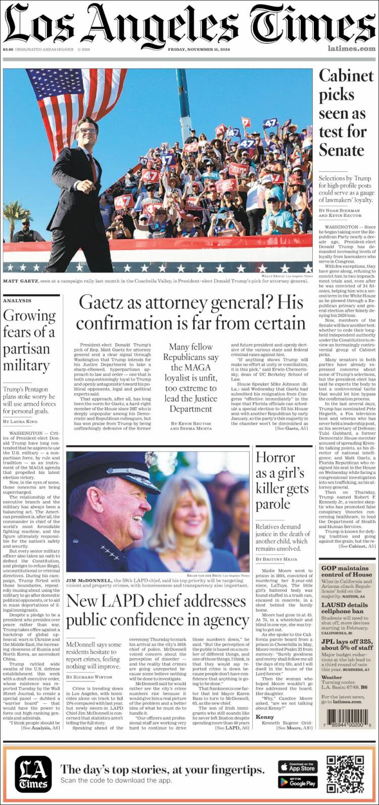 Portada de Los Angeles Times (USA)