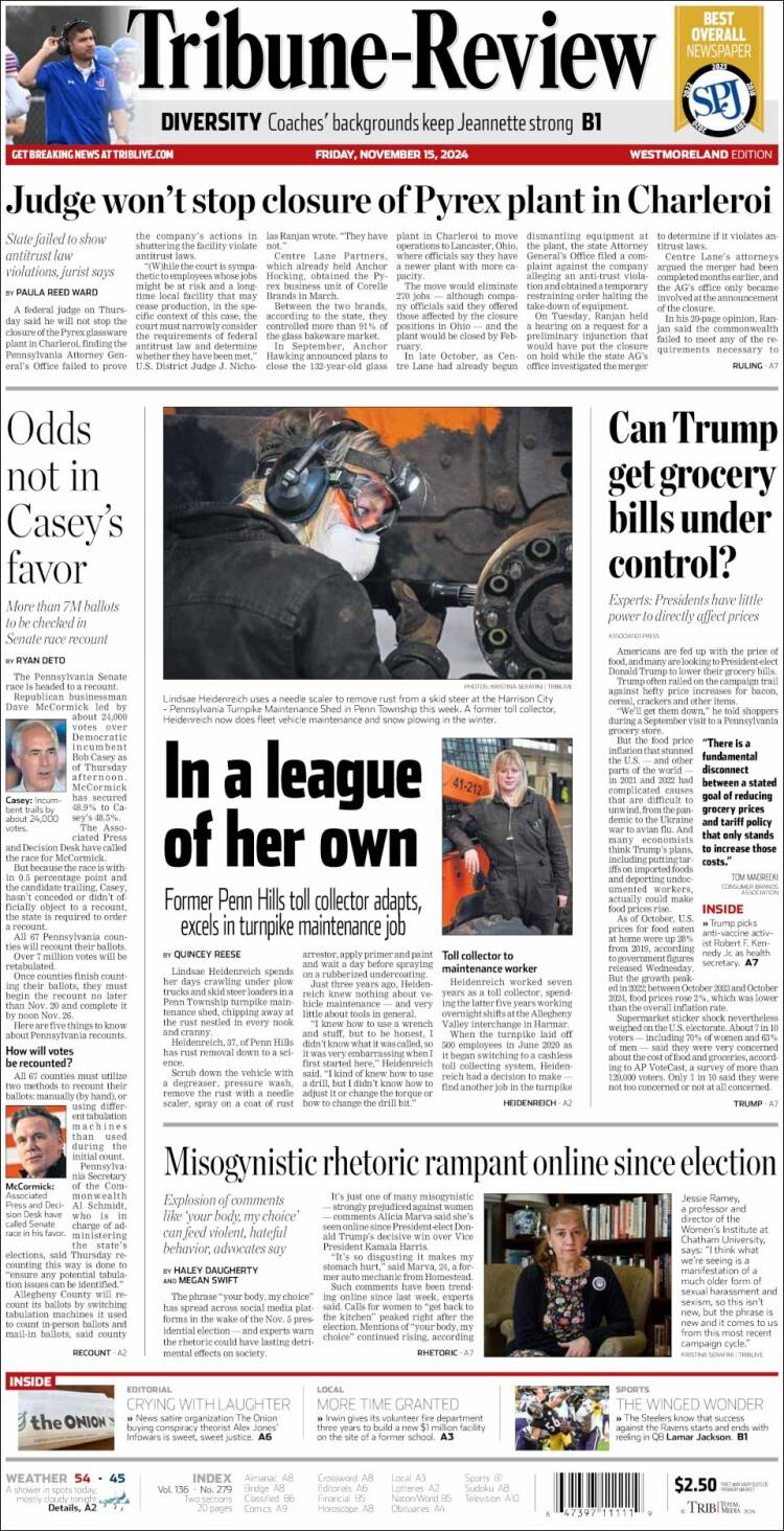 Portada de Tribune-Review (USA)