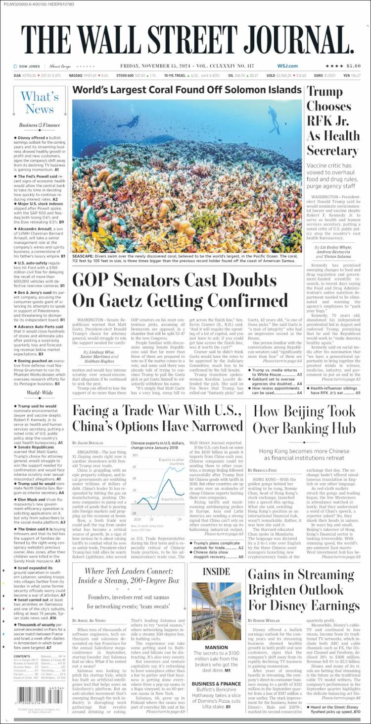 Portada de Wall Street Journal (USA)