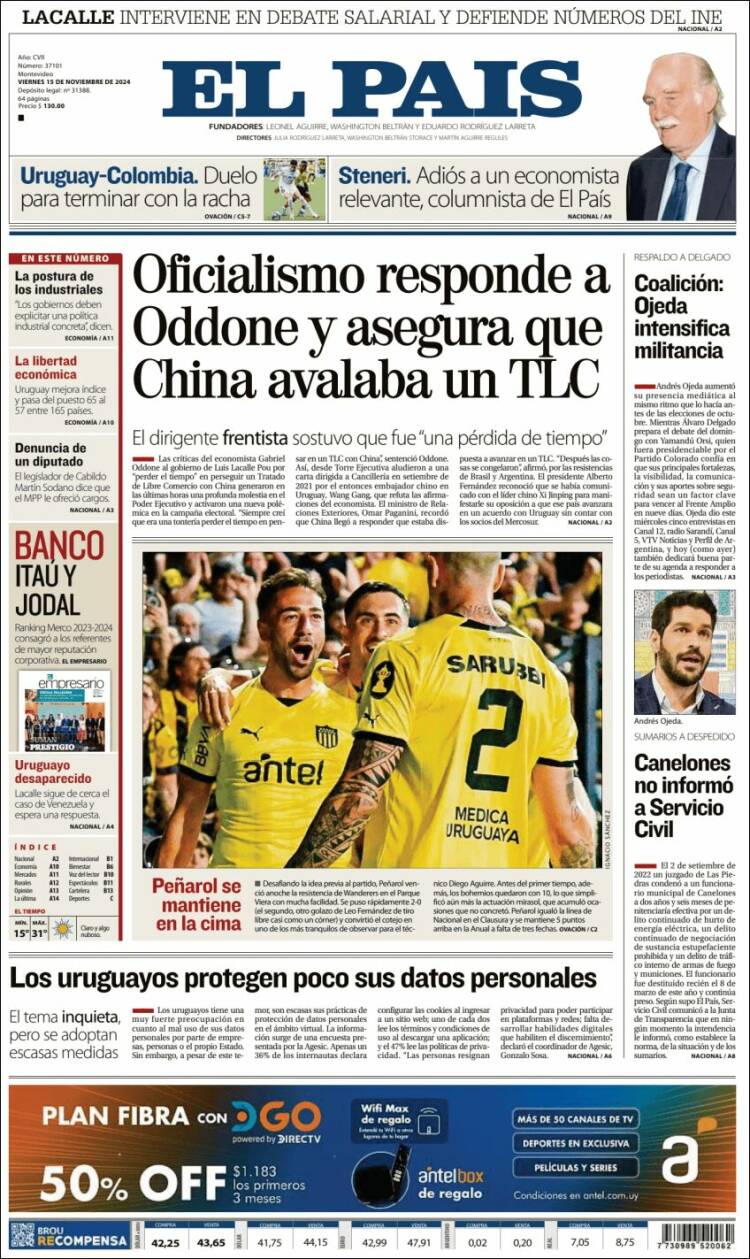 Portada de El País (Uruguay)