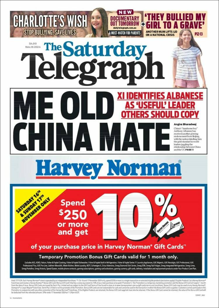 Portada de The Daily Telegraph (Australia)