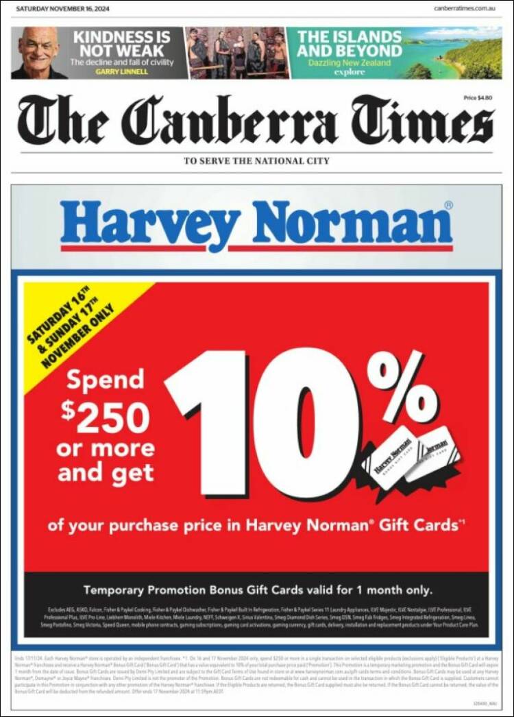 Portada de The Canberra Times (Australia)