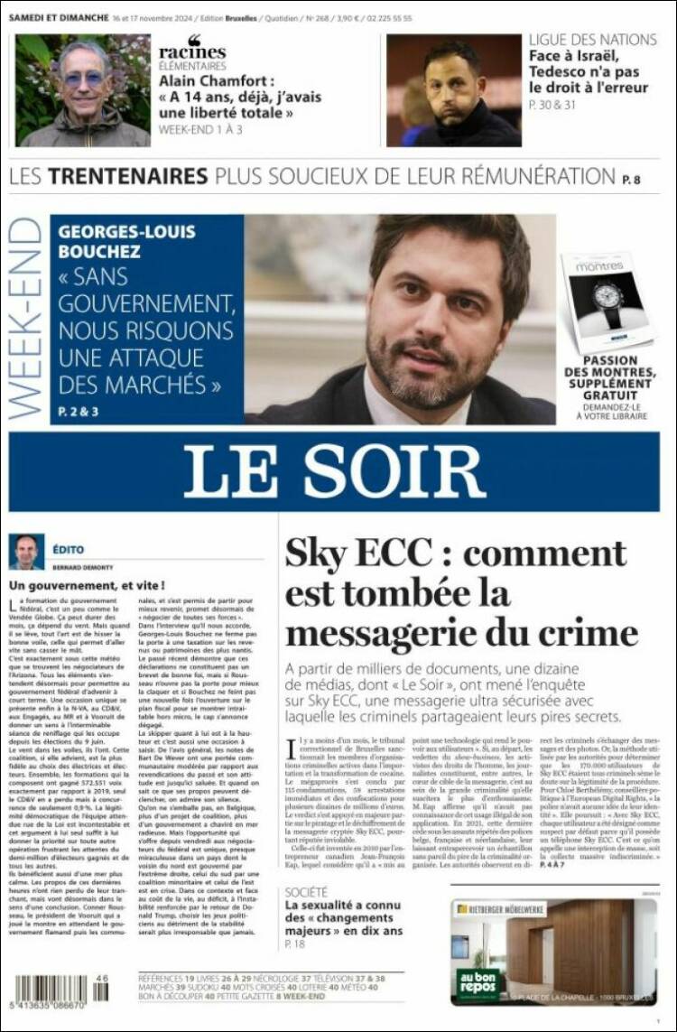 Portada de Le Soir (B&eacute;lgica)