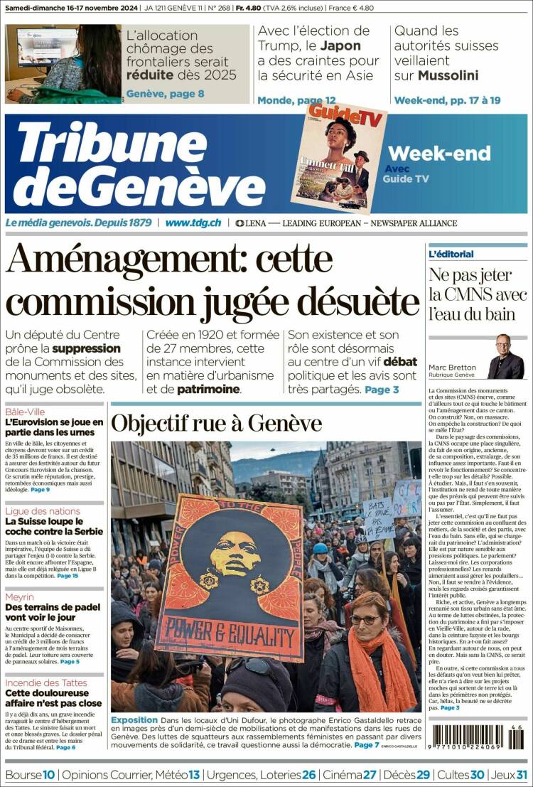 Portada de La Tribune de Genève (Switzerland)