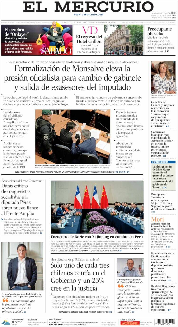 Portada de El Mercurio (Chile)
