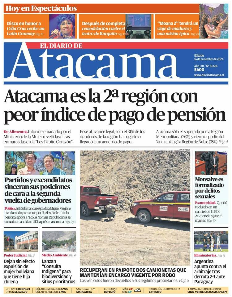 Portada de Diario de Atacama (Chile)