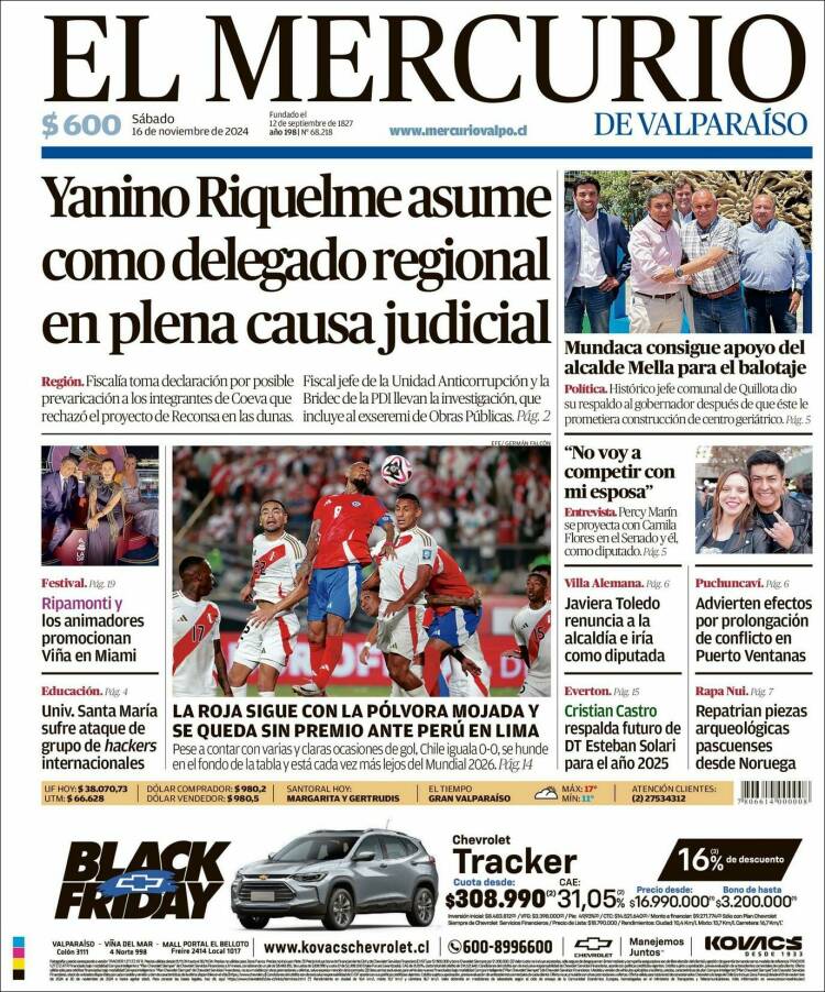 Portada de Mercurio de Valparaiso (Chile)