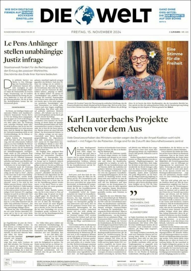 Portada de Die Welt (Alemania)