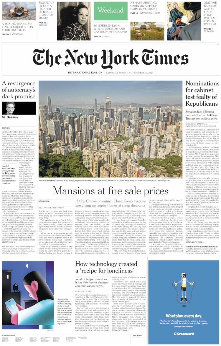 Portada de International New York Times (Europa)