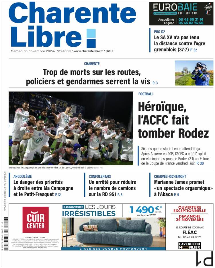 Portada de Charente Libre (Francia)