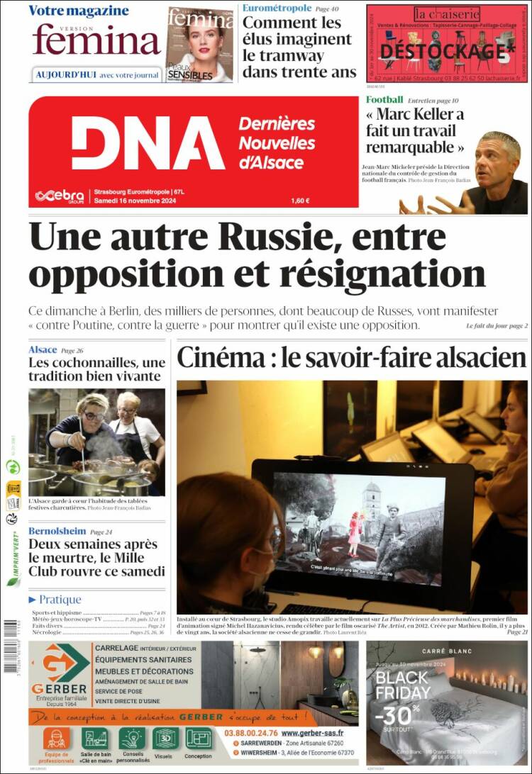 Portada de Les Dernières Nouvelles d'Alsace (Francia)