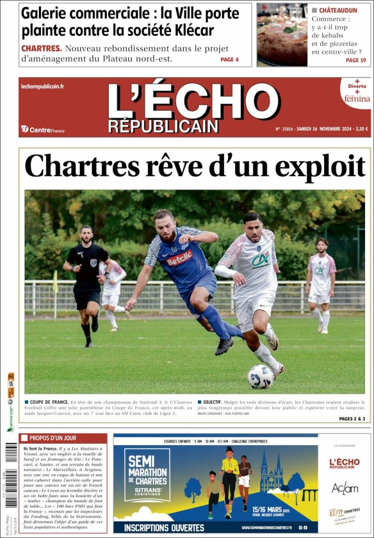 Portada de L'Echo Républicain (Francia)