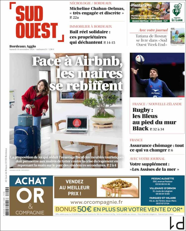 Portada de Sud Ouest (Francia)