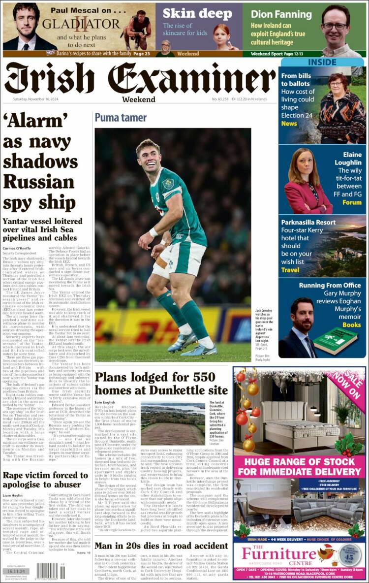 Portada de Irish Examiner (Irlanda)