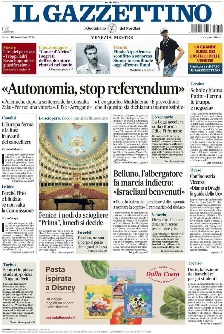 Portada de Il Gazzettino (Italia)