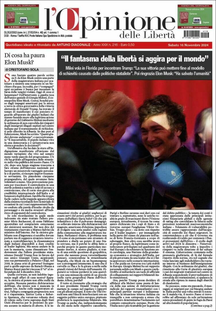 Portada de L'Opinione  delle Libertà (Italia)
