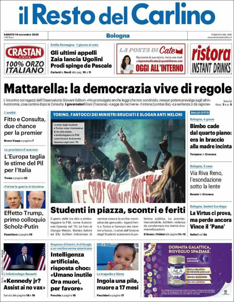 Portada de Il Resto del Carlino (Italia)