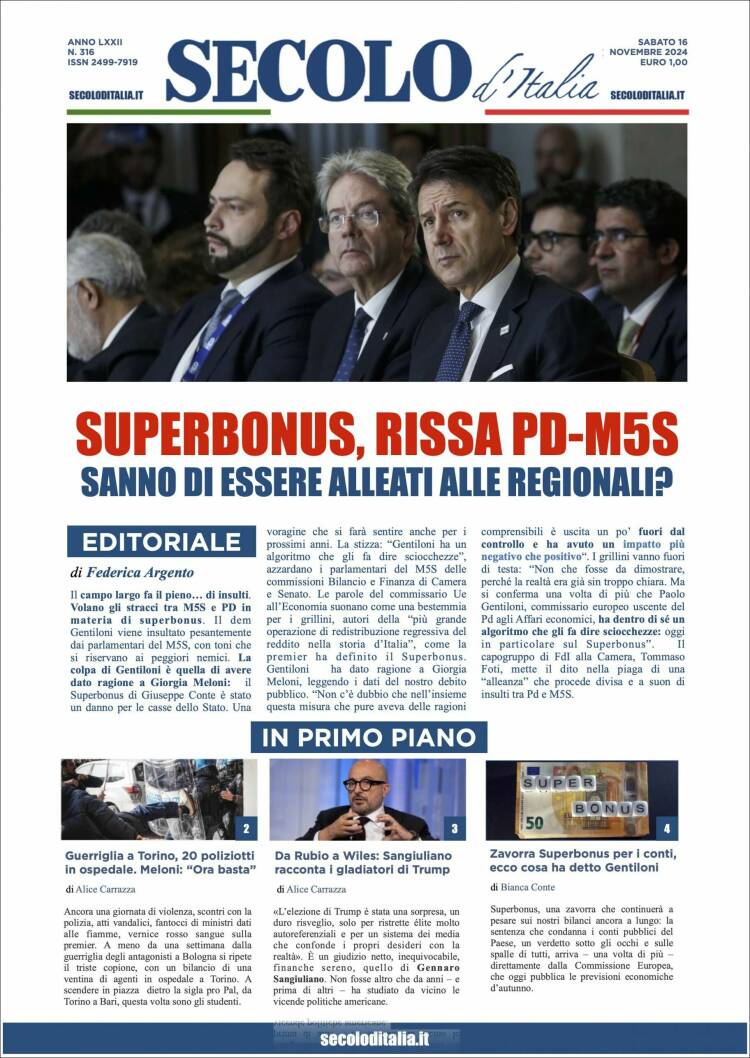 Portada de Secolo d'Italia (Italia)