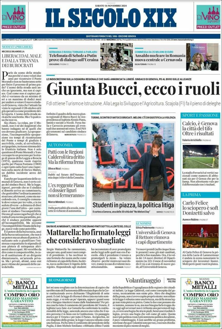 Portada de Il Secolo XIX (Italia)