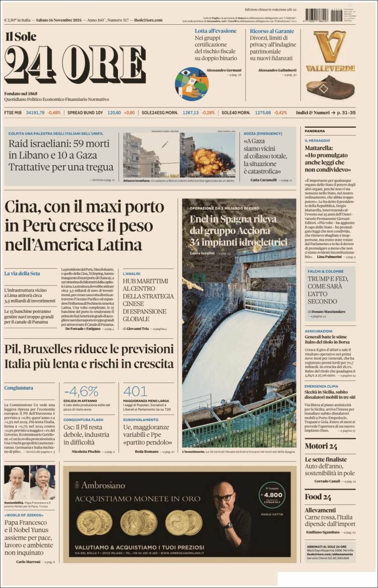 Portada de Il Sole 24 ORE (Italia)