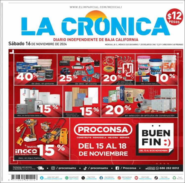 Portada de La Crónica de Baja California (M&eacute;xico)