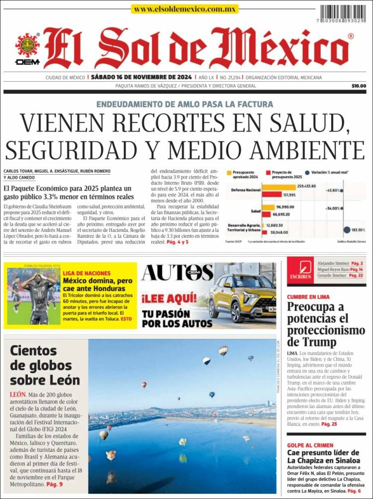 Portada de El Sol de México (M&eacute;xico)