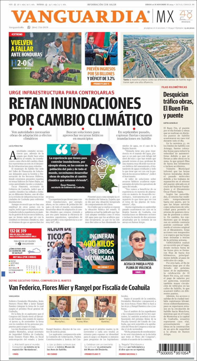 Portada de Vanguardia (M&eacute;xico)