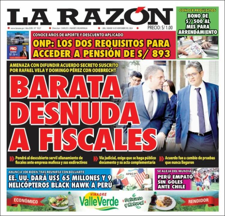 Portada de La Razón (Perú)