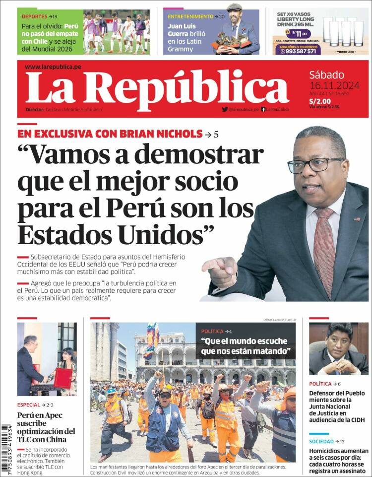 Portada de La Republica (Perú)