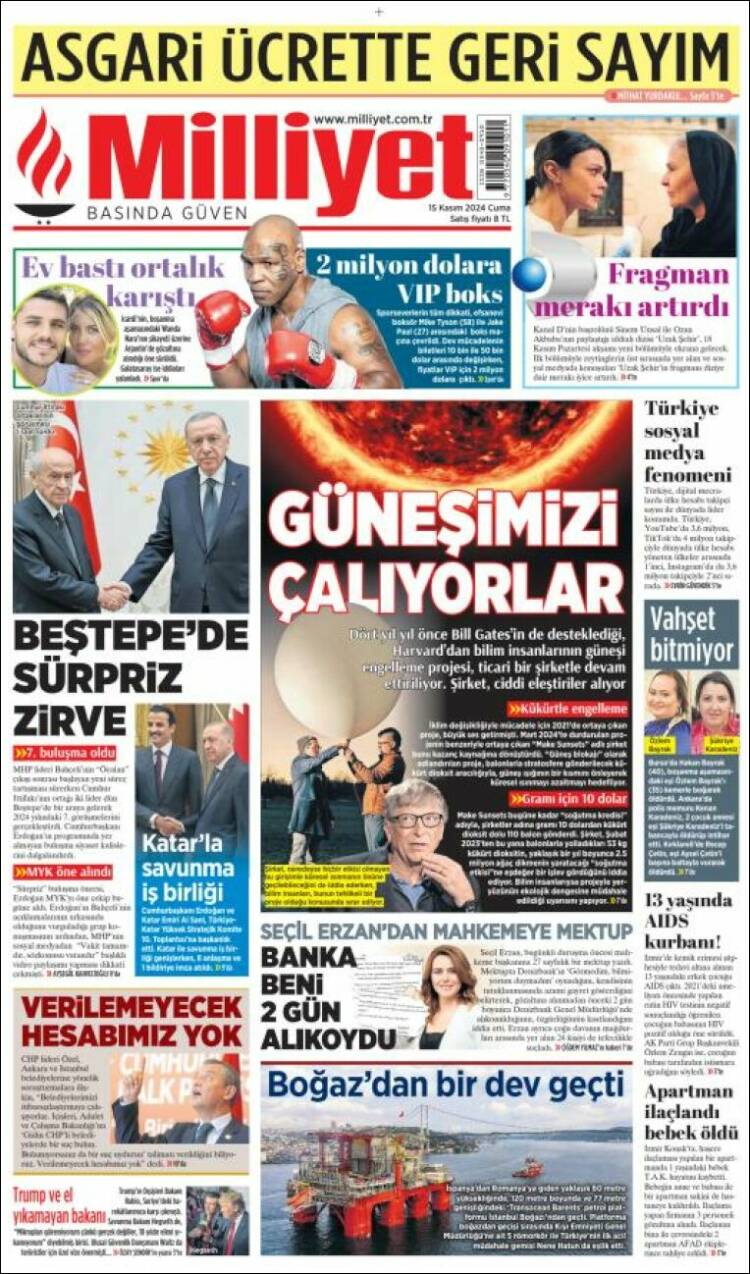 Portada de Milliyet (Turqu&iacute;a)