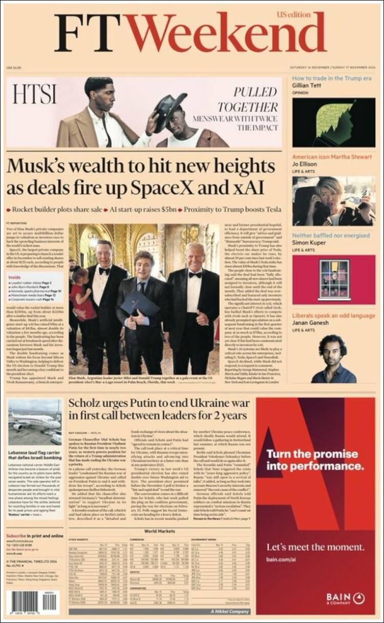 Portada de Financial Times (Reino Unido)